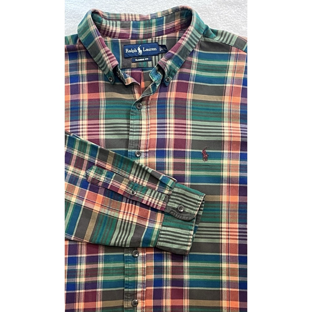 Polo Ralph Lauren Knit Classic Fit Oxford Shirt Mens XXL Plaid Long Sleeve Pony